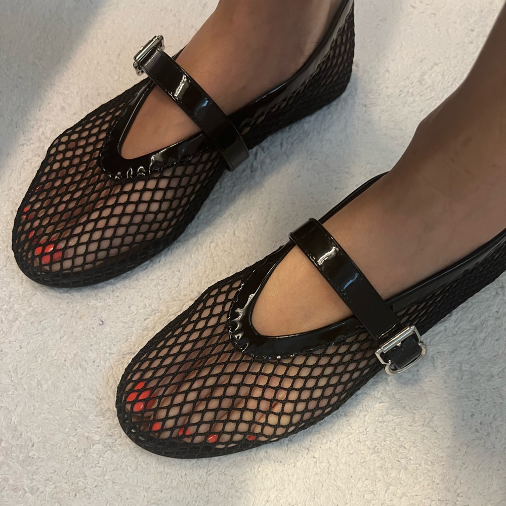 Alaia fishnet mesh ballet flats black new with box. Size 39